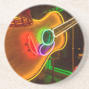 VS, Texas, Austin. Neon Gitaar Bij Chantage Zandsteen Onderzetter