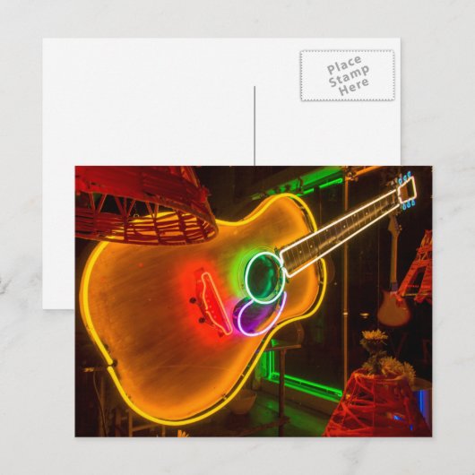 VS, Texas, Austin. Neon Guitar bij Blackmail Briefkaart (Voorkant / Achterkant)