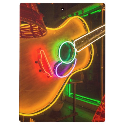 VS, Texas, Austin. Neon Guitar bij Blackmail Klembord (Achterkant)