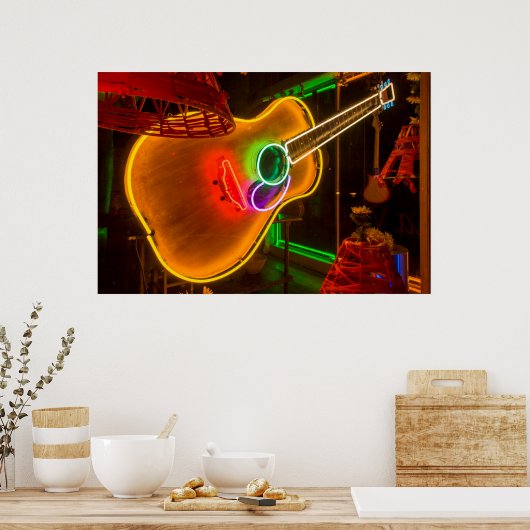 VS, Texas, Austin. Neon Guitar bij Blackmail Poster (Keuken)