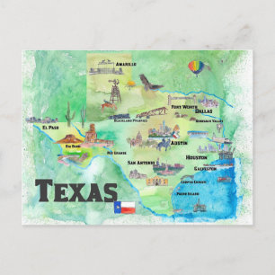 VS Texas Travel Map met hooglichten Briefkaart