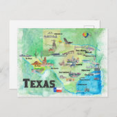 VS Texas Travel Map met hooglichten Briefkaart (Voorkant / Achterkant)
