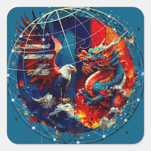 VS tussen de VS en China Vierkante Sticker (Voorkant)