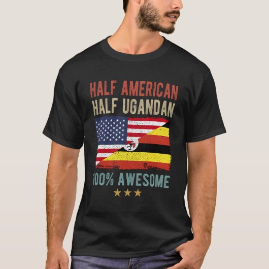 VS Uganda Vlag Half Amerikaans Half Ugandan T-shirt (Voorkant)