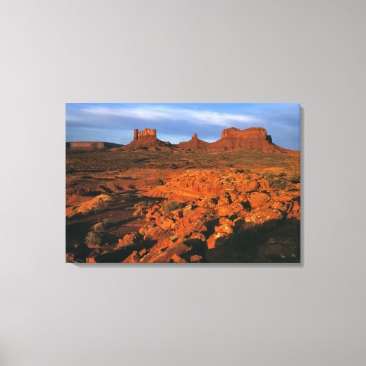 VS, Utah, Monument Valley. Licht bij zonsondergang Canvas Afdruk (Voorkant)