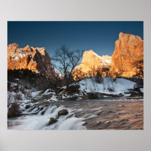 VS, Utah, Zion National Park. Bergzonsondergang Poster