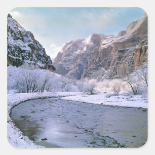 VS, Utah, Zion NP. Nieuwe sneeuw bedekt het canyon Vierkante Sticker