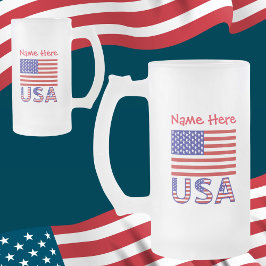 VS Verenigde Staten Amerika Vlag Rood Personalisat Matglas Bierpul