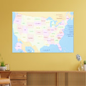 VS Verenigde Staten Kaart 60x40 inch Canvas Afdruk (Insitu (Woonkamer))