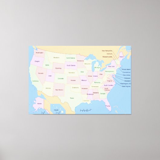 VS Verenigde Staten Kaart 60x40 inch Canvas Afdruk (Voorkant)