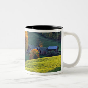 VS, Vermont, Jenne Farm. Rollende groene heuvels Tweekleurige Koffiemok