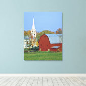 VS, Vermont, Peacham. Een rode schuur en wit Canvas Afdruk (Insitu (Houten vloer))