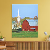 VS, Vermont, Peacham. Een rode schuur en wit Canvas Afdruk (Insitu (Woonkamer))