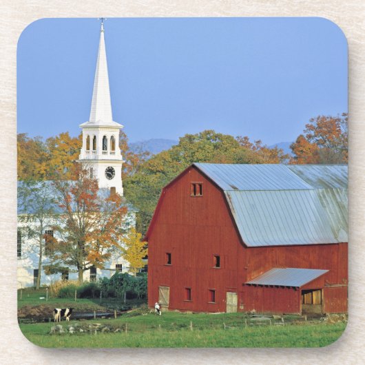 VS, Vermont, Peacham. Een rode schuur en wit Onderzetter (Voorkant)