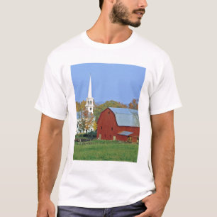 VS, Vermont, Peacham. Een rode schuur en witte T-shirt