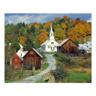 VS, Vermont, Waits River. Herfstkleuren toevoegen Foto Afdruk