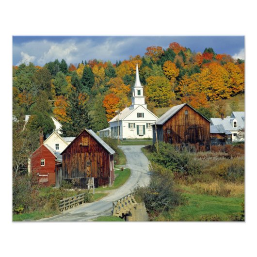 VS, Vermont, Waits River. Herfstkleuren toevoegen Foto Afdruk (Voorkant)