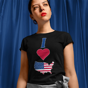 VS Vertical I Love United States America Flag Map T-shirt