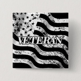 VS-veteraan - witte vintage Vierkante Button 5,1 Cm