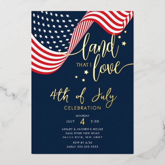 VS Viering 4 juli Feest Folie Uitnodiging (Voorkant)