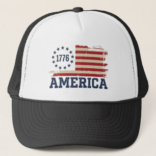 VS Vintage 1776 Amerika Vlag in Stoomstrijkstijl Trucker Pet