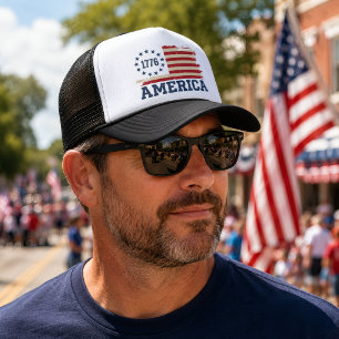 VS Vintage 1776 Amerika Vlag in Stoomstrijkstijl Trucker Pet