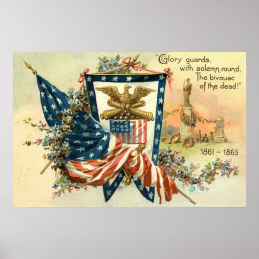 VS-vlag bloem burgeroorlog adelaar Memorial Day Poster (Voorkant)