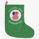 VS Vlag Engel Kerst Rood Haar Gepersonaliseerd Grote Kerstsok (Voorkant)