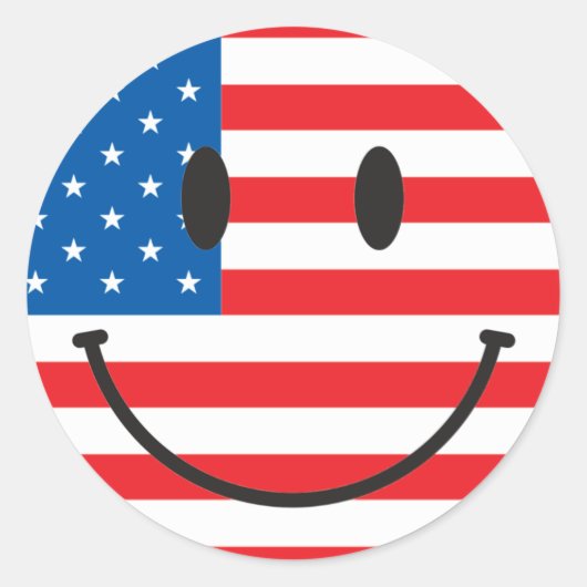 VS-vlag gelukkig gezicht Ronde Sticker (Voorkant)