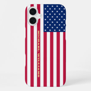 VS-vlag gouden monogram patriottische Amerikaanse iPhone 16 Plus Hoesje