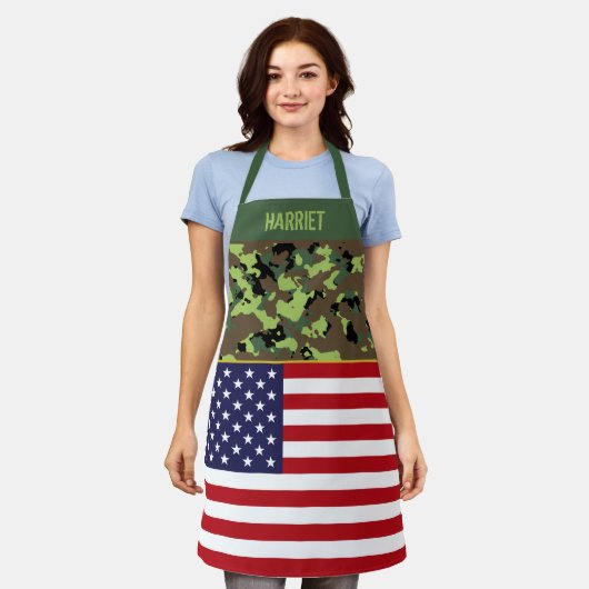 VS-vlag groene Camo op maat Schort (Gedragen)