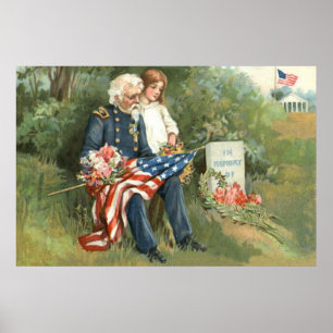 VS Vlag Krans Begraafplaats Grafsteen Bloemen Poster