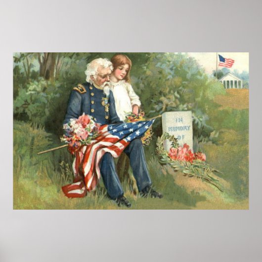 VS Vlag Krans Begraafplaats Grafsteen Bloemen Poster (Voorkant)