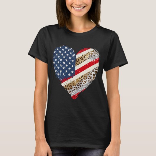 VS Vlag Luipaard Hart 4 juli T-shirt (Voorkant)