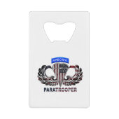 VS-vlag met luchtvleugels en paratroopers Creditkaart Flessenopener (Voorkant)