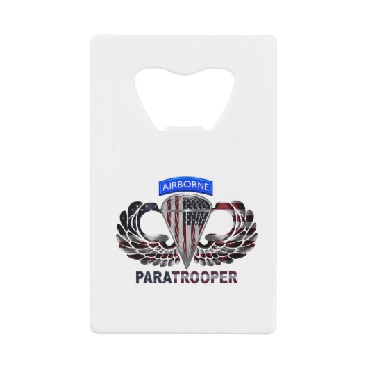 VS-vlag met luchtvleugels en paratroopers Creditkaart Flessenopener (Voorkant)