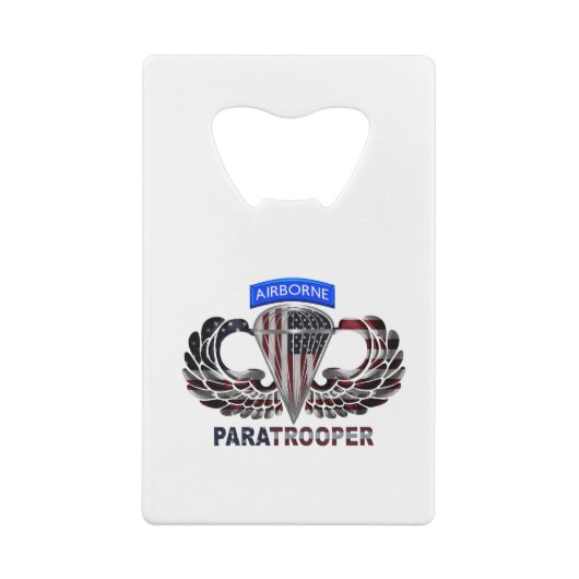 VS-vlag met luchtvleugels en paratroopers Creditkaart Flessenopener (Achterkant)