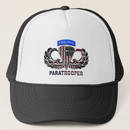 VS-vlag met luchtvleugels en paratroopers Trucker Pet (Voorkant)
