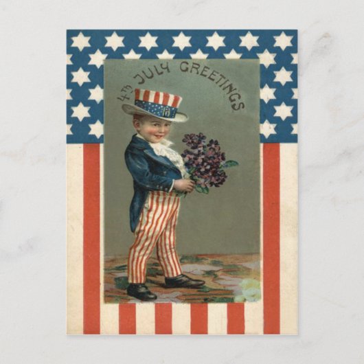 VS Vlag Oom Sam Jongen Viooltjes Briefkaart (Voorkant)