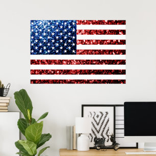 VS-vlag rood en blauw glinstert glitters Poster