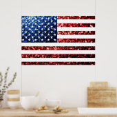 VS-vlag rood en blauw glinstert glitters Poster (Keuken)