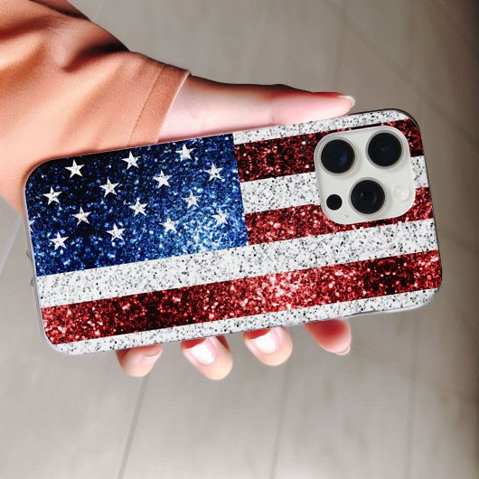 VS-vlag rood wit blauw glinstert glitters iPhone Hoesje