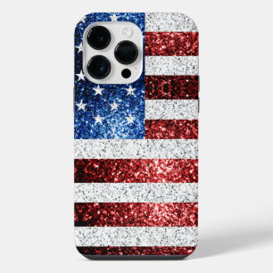 VS-vlag rood wit blauw glinstert glitters iPhone 14 Pro Max Hoesje