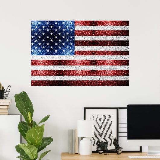 VS-vlag rood wit blauw glinstert glitters Poster (Thuiskantoor)