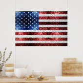 VS-vlag rood wit blauw glinstert glitters Poster (Keuken)