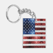 VS-vlag rood wit blauw glinstert glitters Sleutelhanger (Voorkant Links)