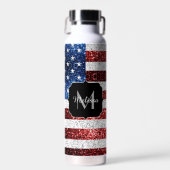 VS-vlag rood wit blauw glitters glinstert Monogram Waterfles (Voorkant)