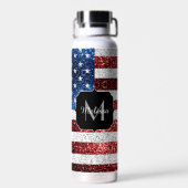 VS-vlag rood wit blauw glitters glinstert Monogram Waterfles (Achterkant)