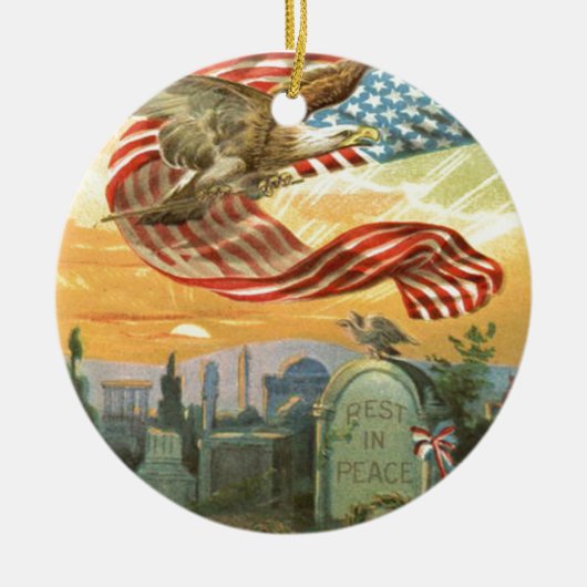 VS Vlag Steenarend Begraafplaats Grafsteen Krans Keramisch Ornament (Voorkant)