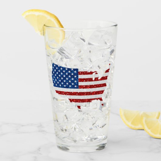 VS-vlag sterren & strepen 4 juli glitters Glas (Voorkant ijs)